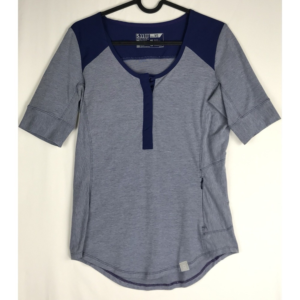 5.11 Tactical Women's XS Blue/Gray Solid Henley Short Sleeve Pocket T-Shirt